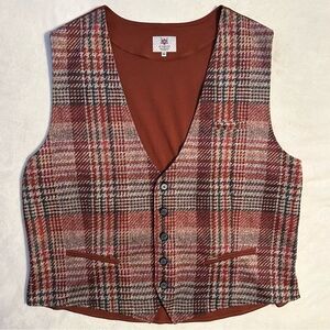 Aragaza Barcelona Waistcoat Plaid Men’s Vest ButtonUp Cotton Burnt Orange XXL 52